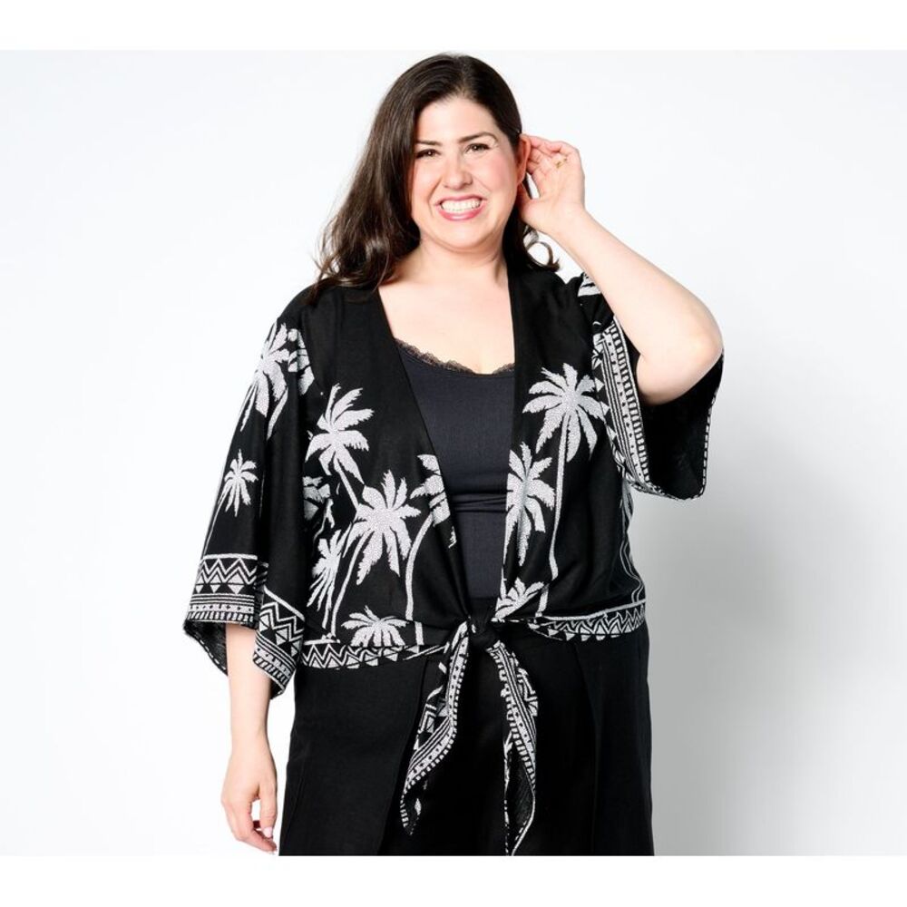 SUNNYLiFE Women's Top Sweater Sz L Boutique Palm Shrug Black A645777
